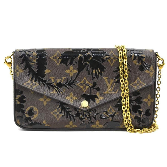 Louis Vuitton Chain Wallet Shoulder Bag Monogram Blossom Pochette Felicity Brown Black