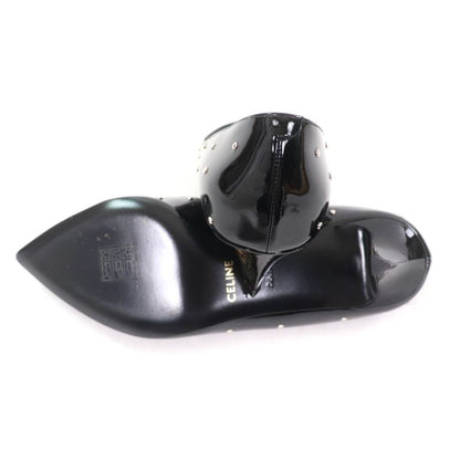 Celine Studded Pointed Toe Patent Leather Pumps Black Silver Hardware 36.5 With