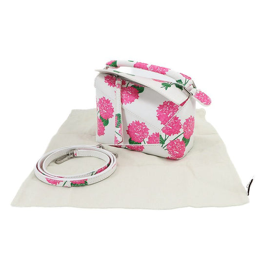 Exhibit Loewe Puzzle Bag Mini 2way Hand Shoulder Bag Leather White Pink Flower