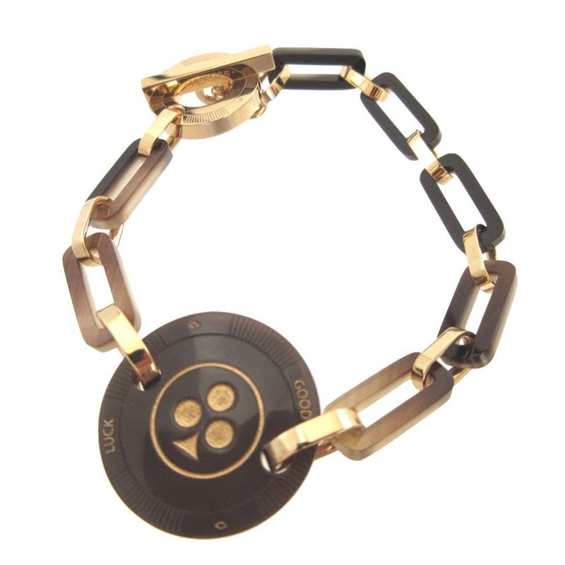 Hermes Fet Vosges GM Clover T2 Buffalo Horn Metal Brown Bracelet 0980