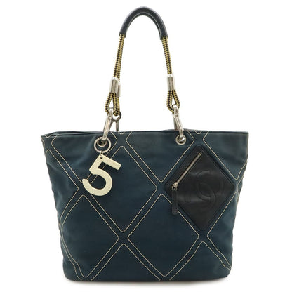 Chanel CC Logo Rope Tote Shoulder Bag Canvas Leather Navy Black