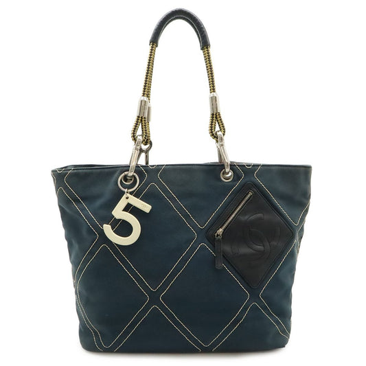 Chanel CC Logo Rope Tote Shoulder Bag Canvas Leather Navy Black