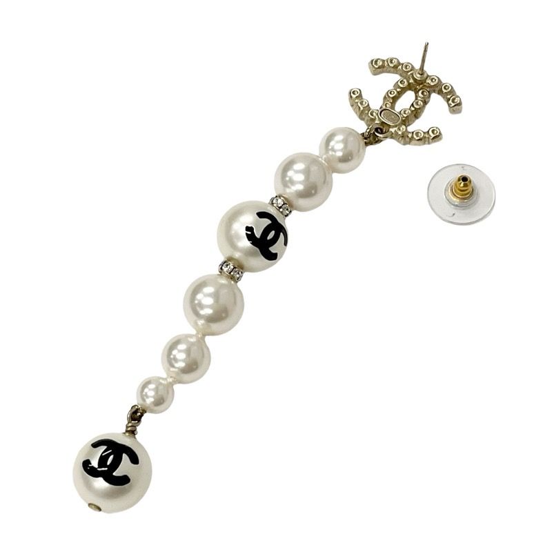 Chanel Earrings Earring Gold Black Coco Mark Rhinestone