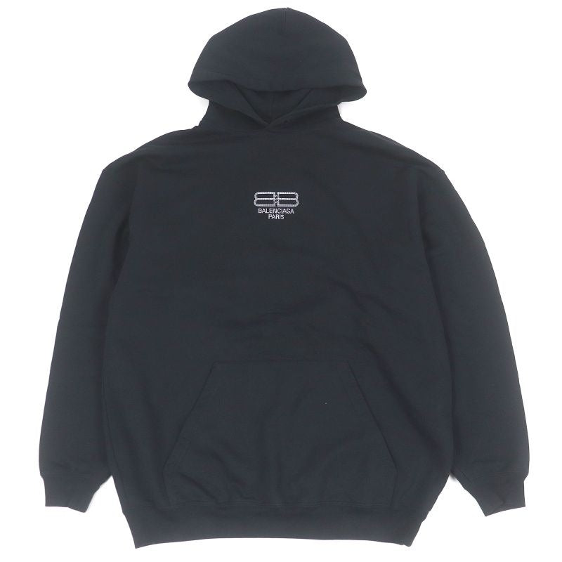 Balenciaga 22 AW 100% Cotton BB Logo Rhinestone Pullover Hoodie Black XS