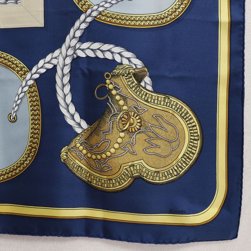 Hermes Carré 90 Grand Apparat Horse Silk Blue Women's Scarf