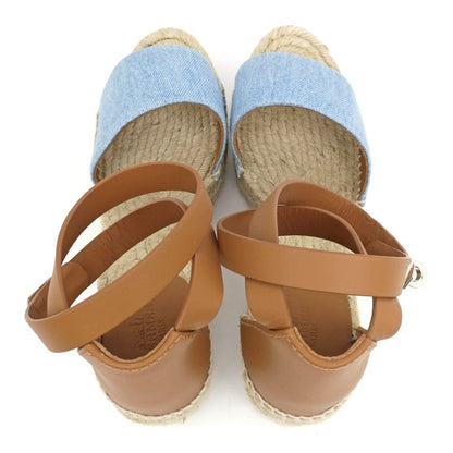 Hermes Espadrilles Tivoli Wedge Sole Sandals Blue Brown 37 Women's