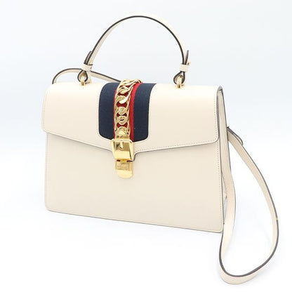 Gucci White Leather Sylvie Sherry Line 2-Way Handbag