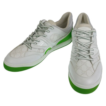 Gucci Basket 11.5 White Green GG Canvas Leather Low Cut Lace Up Sneaker