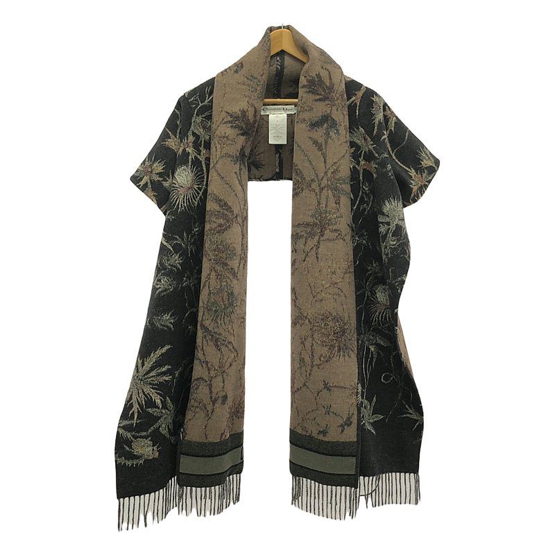 Christian DIOR | 2020ss | Wool Jacquard Fringe Shawl Poncho | S | Charcoal