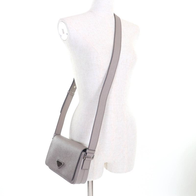 Prada 2vd065 Saffiano Leather Argilla Shoulder Bag With Triangle Logo Plate