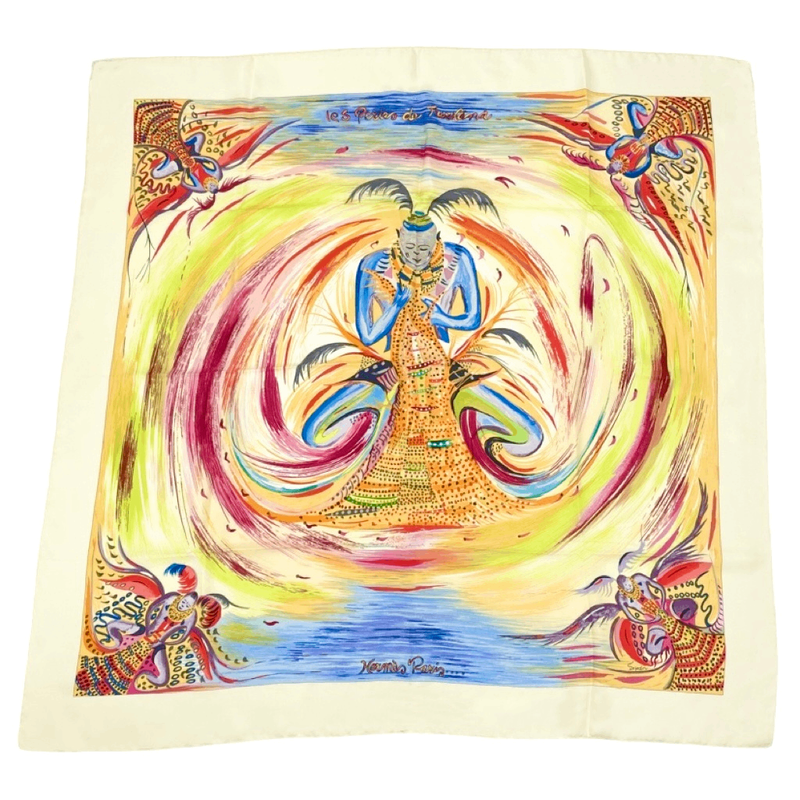 Hermes Carre 90 Les Perles De Turukana Pearls Scarf Silk Beige