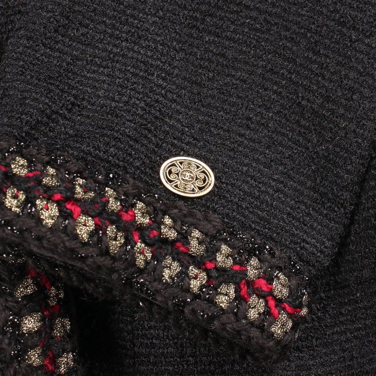 Chanel CC Logo Button Zip Wool Silk Jacket Black — view 11