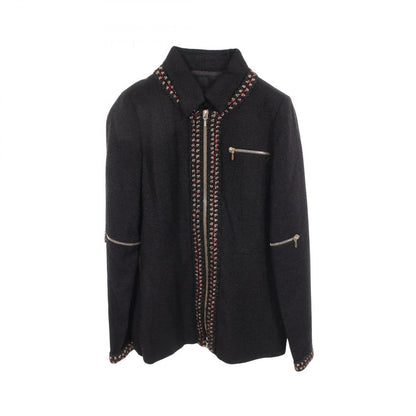 Chanel CC Logo Button Zip Wool Silk Jacket Black