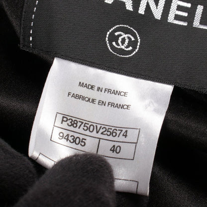 Chanel CC Logo Button Zip Wool Silk Jacket Black — view 6