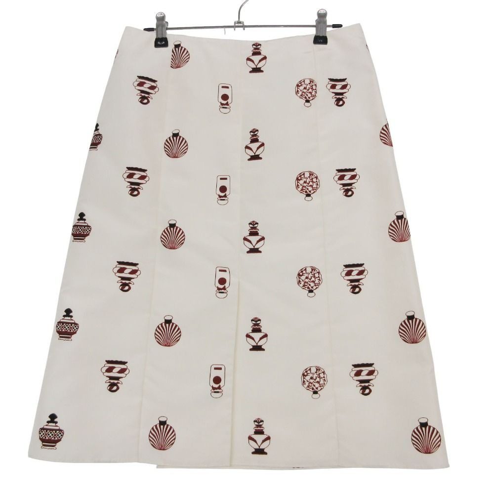 Hermes Skirt Perfume Pattern Parfum Silk Tight Knee Length Front Slit White
