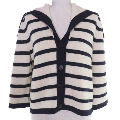 Dior Wool Cashmere Manier Marine Knit Sera Color Cardigan White Dark Navy 46