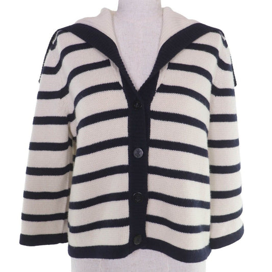 Dior Wool Cashmere Manier Marine Knit Sera Color Cardigan White Dark Navy 46