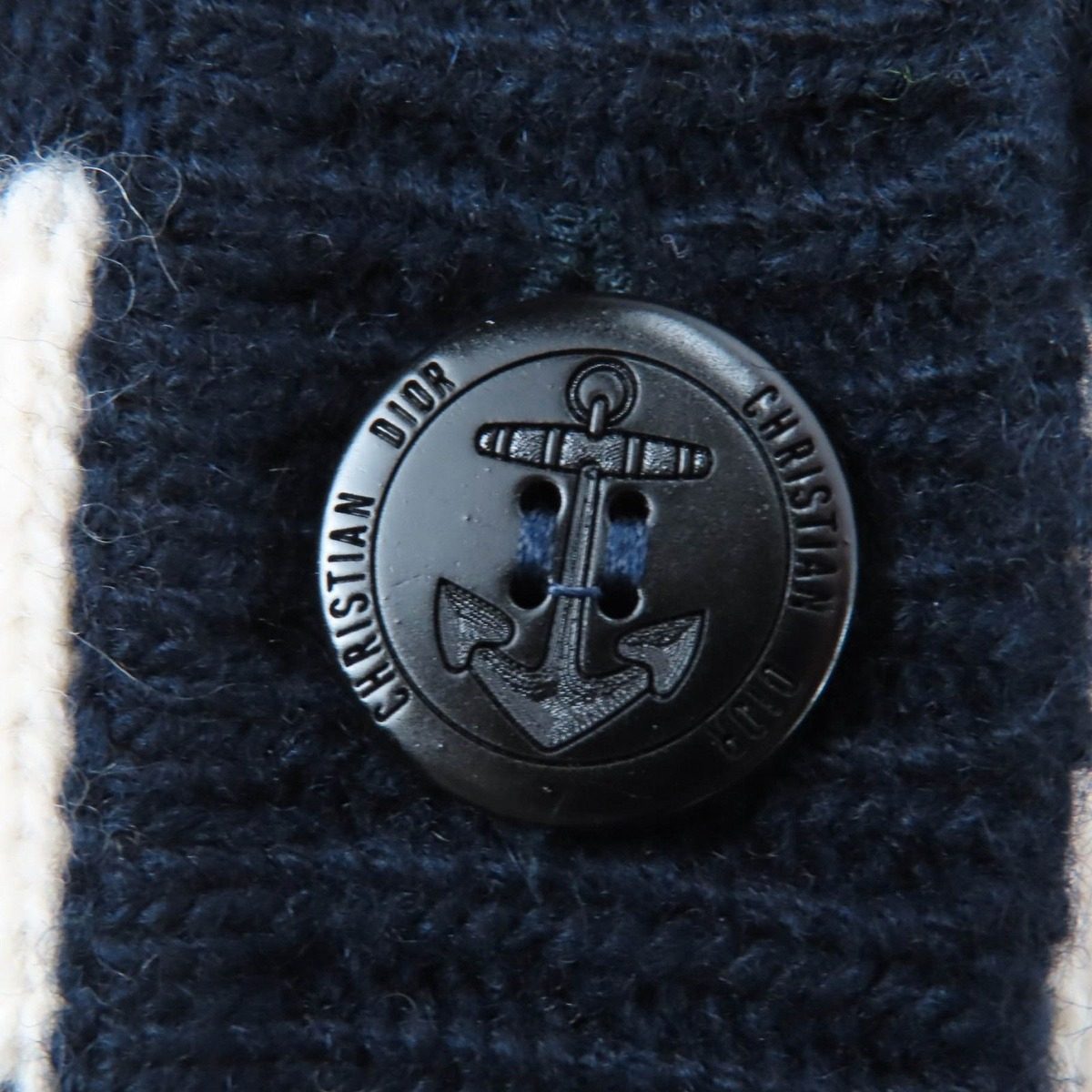Dior Wool Cashmere Manier Marine Knit Sera Color Cardigan White Dark Navy 46 — view 5