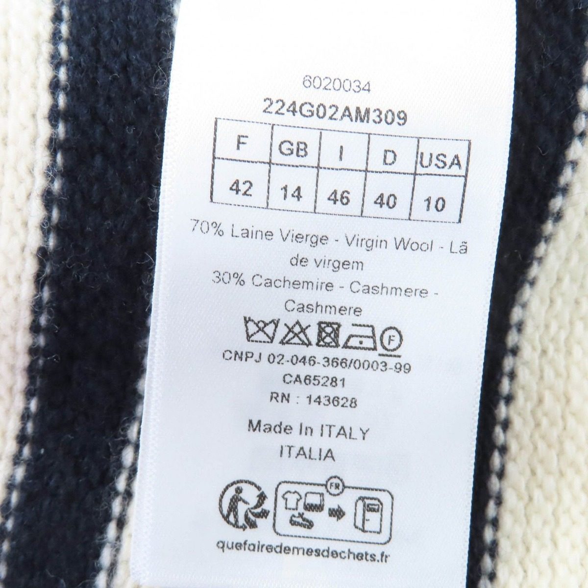 Dior Wool Cashmere Manier Marine Knit Sera Color Cardigan White Dark Navy 46 — view 7