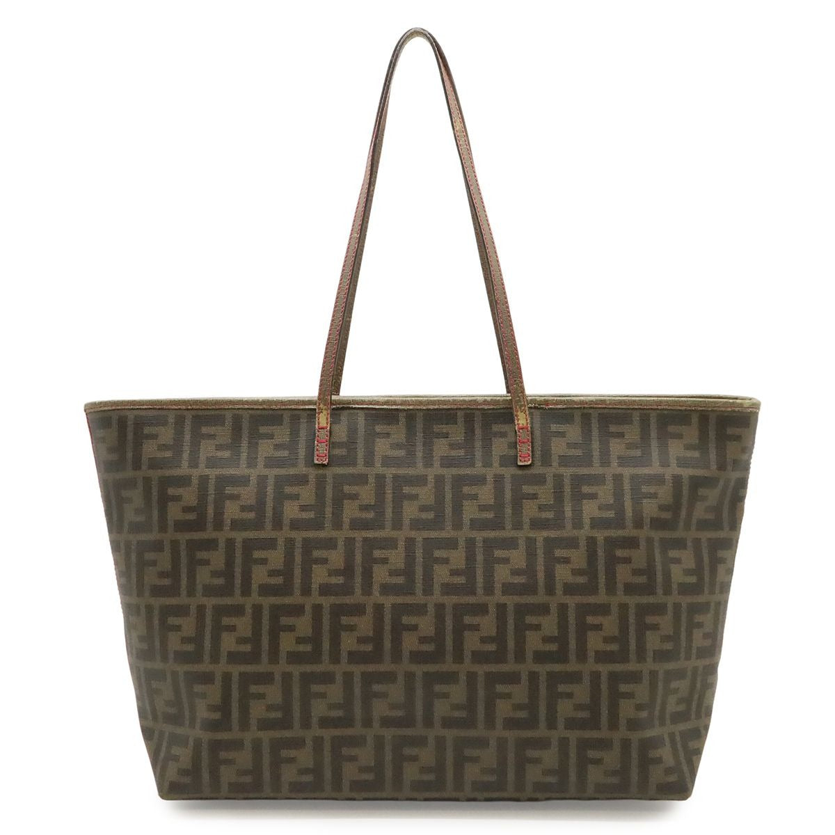 Fendi Zucca Pattern Tote Shoulder Khaki Brown Dark Fuchsia