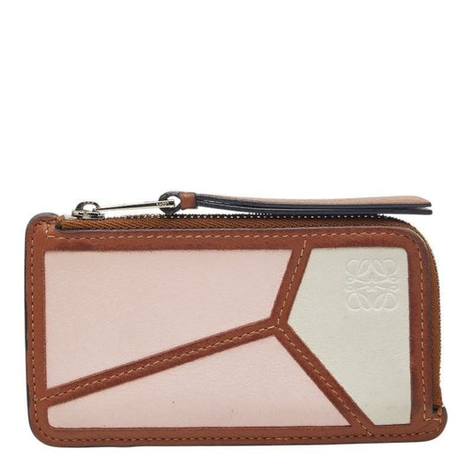 Loewe Anagram Puzzle Coin Case Card Brown Pink White Leather