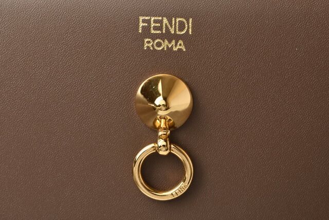 Fendi Wallet Fendi Zipper Foldable Wallet BY THE WAY Calf Leather Brown Black