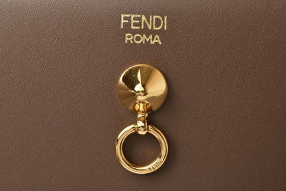 Fendi Wallet Fendi Zipper Foldable Wallet BY THE WAY Calf Leather Brown Black