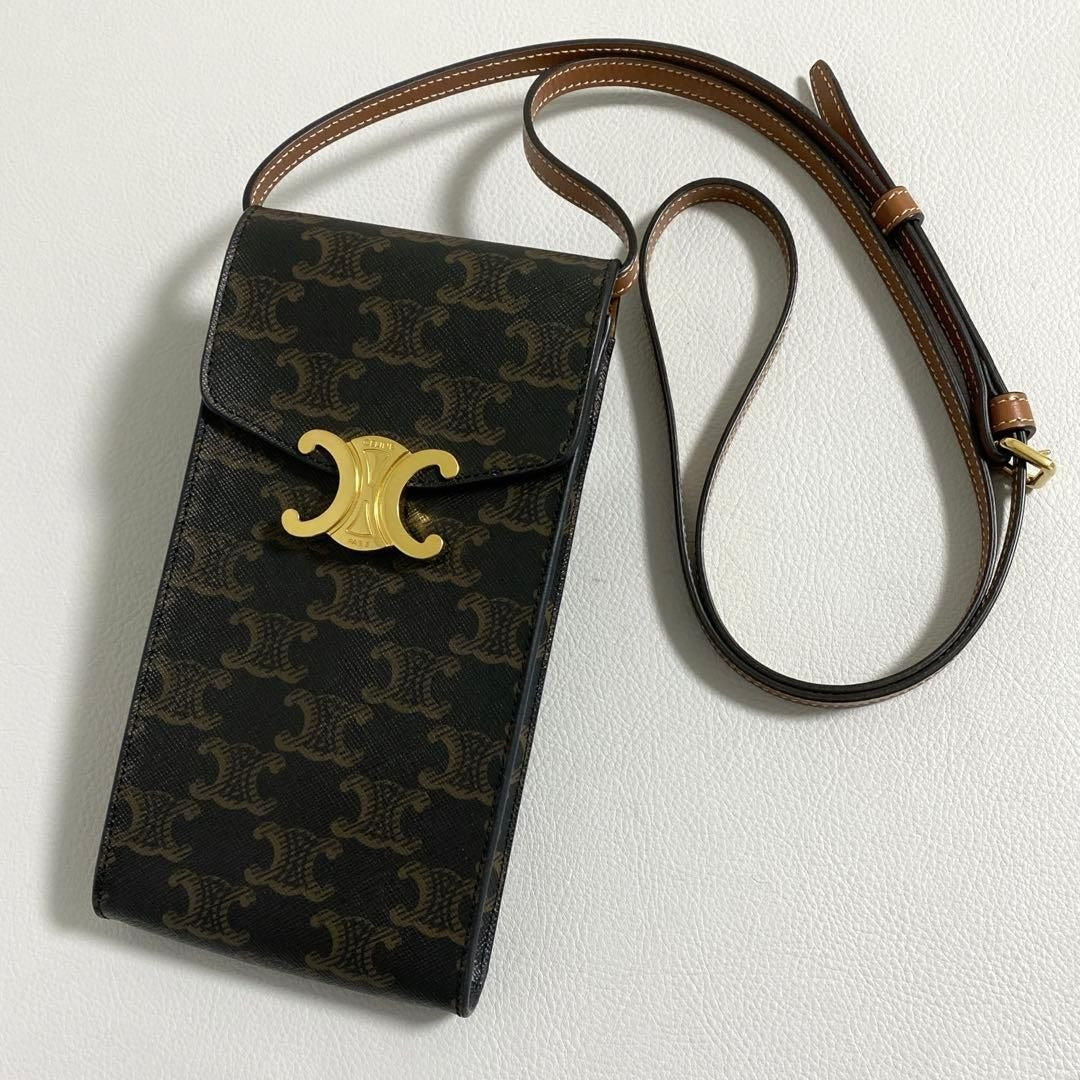 Celine Triomphe Canvas Mobile Pouch Brown