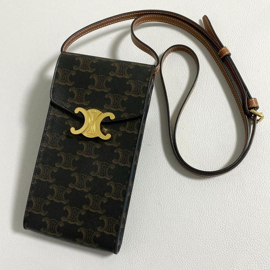 Celine Triomphe Canvas Mobile Pouch Brown