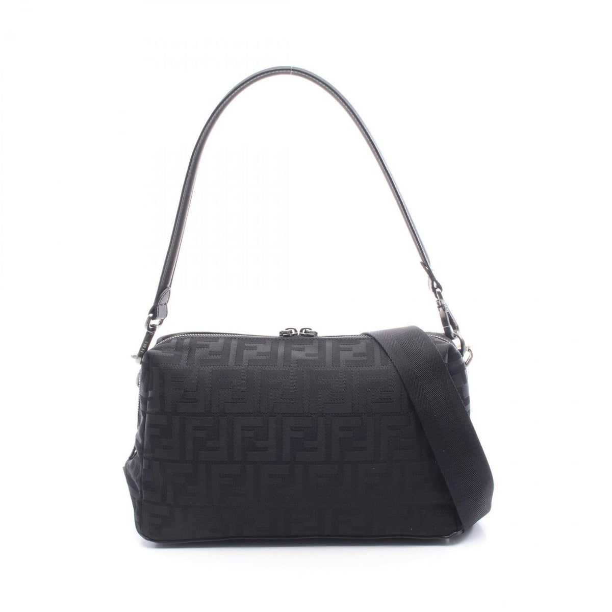 Fendi Shoulder Bag Louis Square FF Black Canvas Leather