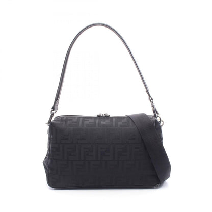 Fendi Shoulder Bag Louis Square FF Black Canvas Leather