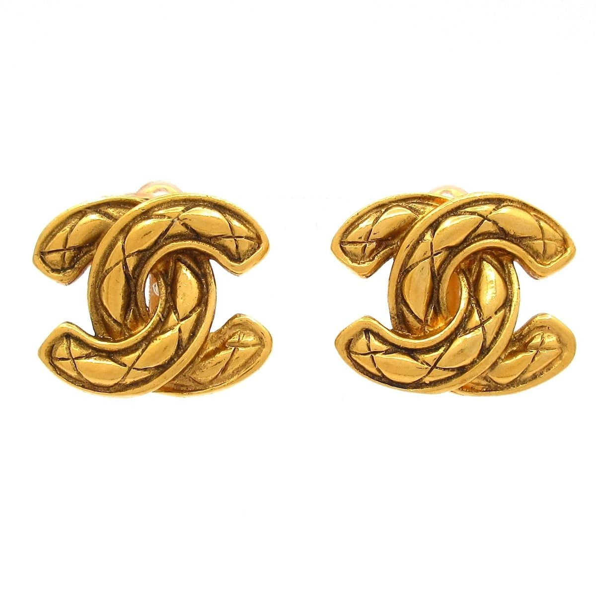 Chanel Earrings Gold Quilted