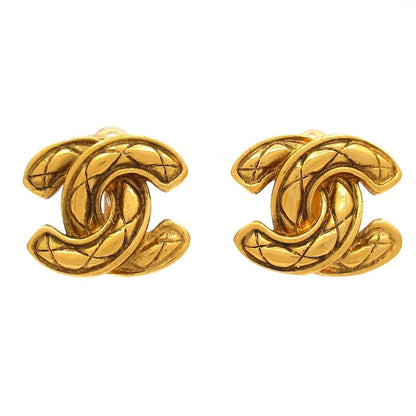 Chanel Earrings Gold Quilted