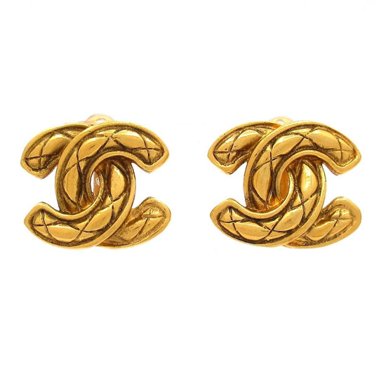 Chanel Earrings Gold Quilted