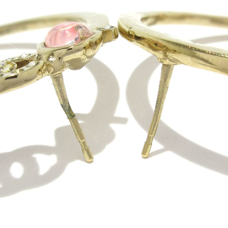 Chanel Earrings Gold X Pink Heart / Coco / Rhinestone / Hoop