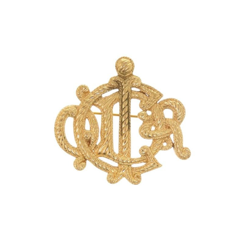 Christian Dior Emblem Metal Gold Brooch 0637