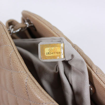 Chanel Matelasse Beau Ring Bag Caviar Skin Beige Shoulder Bag Silver