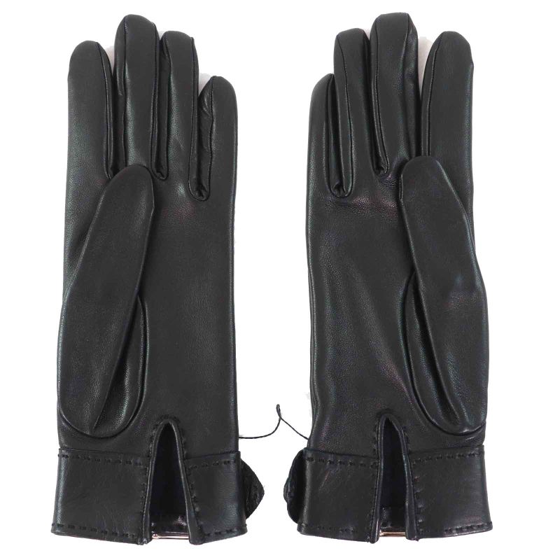 Hermes Belt Hardware Buckle Design Leather Gloves Black Silver Hardware 6.5
