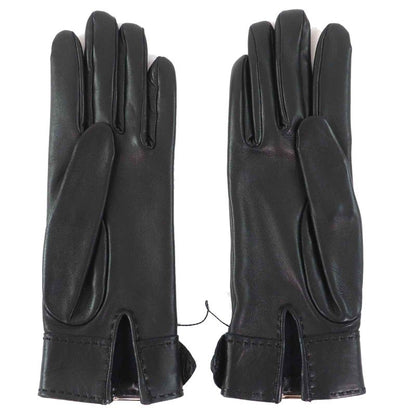 Hermes Belt Hardware Buckle Design Leather Gloves Black Silver Hardware 6.5