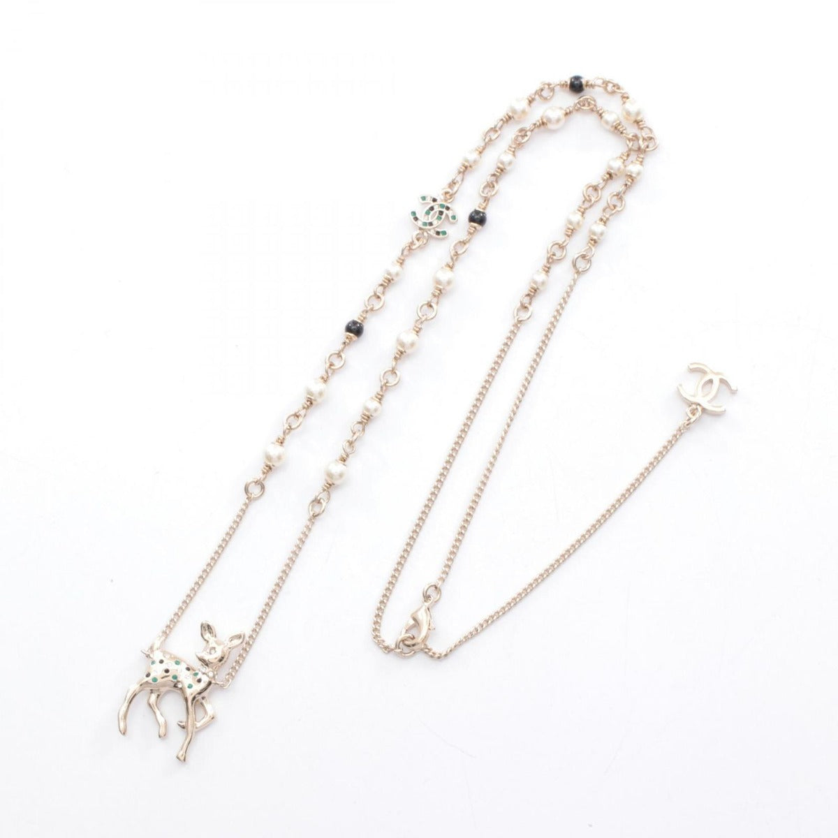 Chanel Necklace CC Logo Gold White. Black — view 3