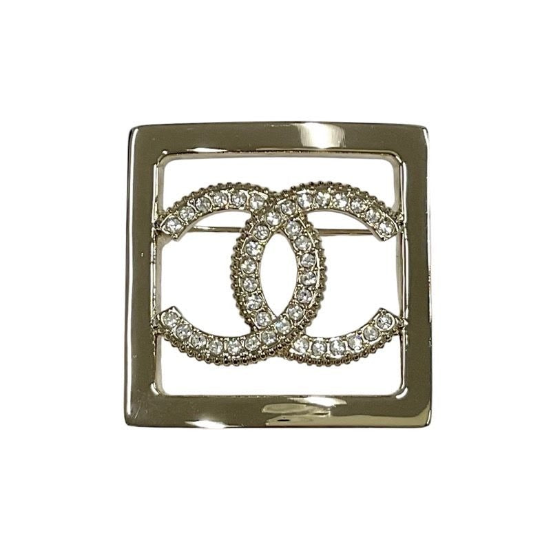 Chanel Brooch Gold Square Rhinestone