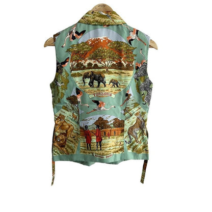 Hermes Vest Size 40 M Women - Blue Green And Multi Silk/animal Print/zip Up