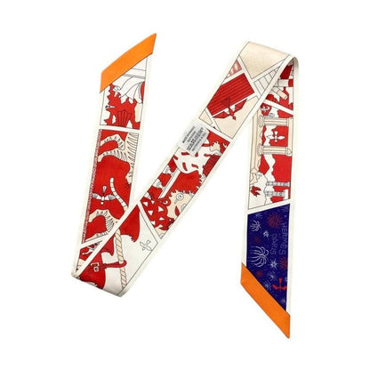 Hermes Silk Scarf Twillie Factory Suite H063975s 14 Rouge Blanc Blue Red Beige