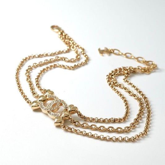 Chanel Necklace Pendant Choker Gold Coco Mark Rhinestone Heart