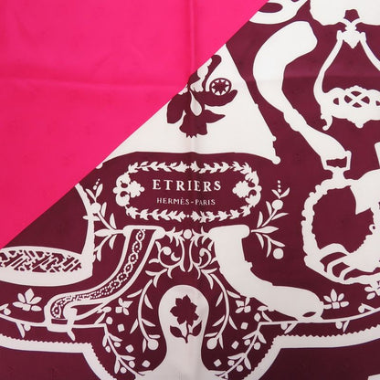 Hermes Carré 90 Cadrige Etrier Tattoo Silk Pink Scarf 0394 Hermes