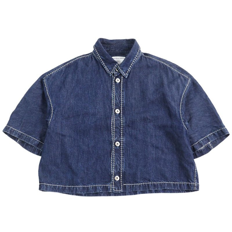 Bottega Veneta 21 SS Lyocell Oversized Cropped Denim Shirt Indigo Blue 46