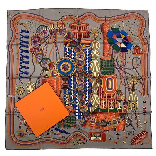 Hermes Carre 90 Lelaboratoire du Temps Laboratory of Time Scarf Silk Multicolor