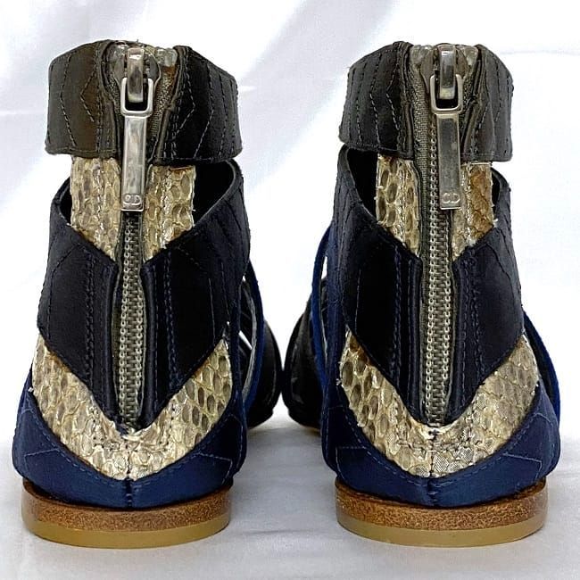 Christian Dior Gurkha Sandals Silver Blue Navy