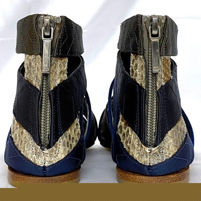 Christian Dior Gurkha Sandals Silver Blue Navy