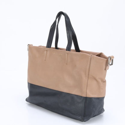 Celine Horizontal Hippo Leather Tote Bag Shoulder Hand Beige Black Bicolor